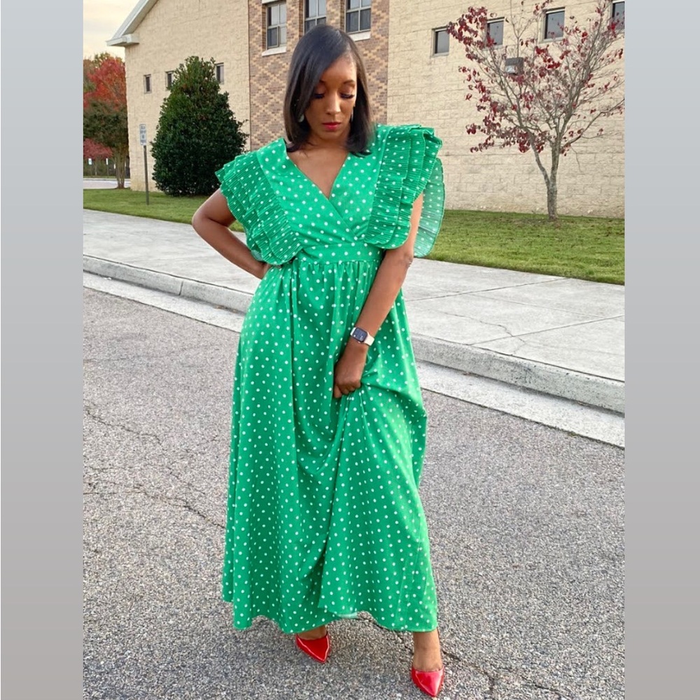 Beautiful Full Length Backless Polkadot Maxi Dress